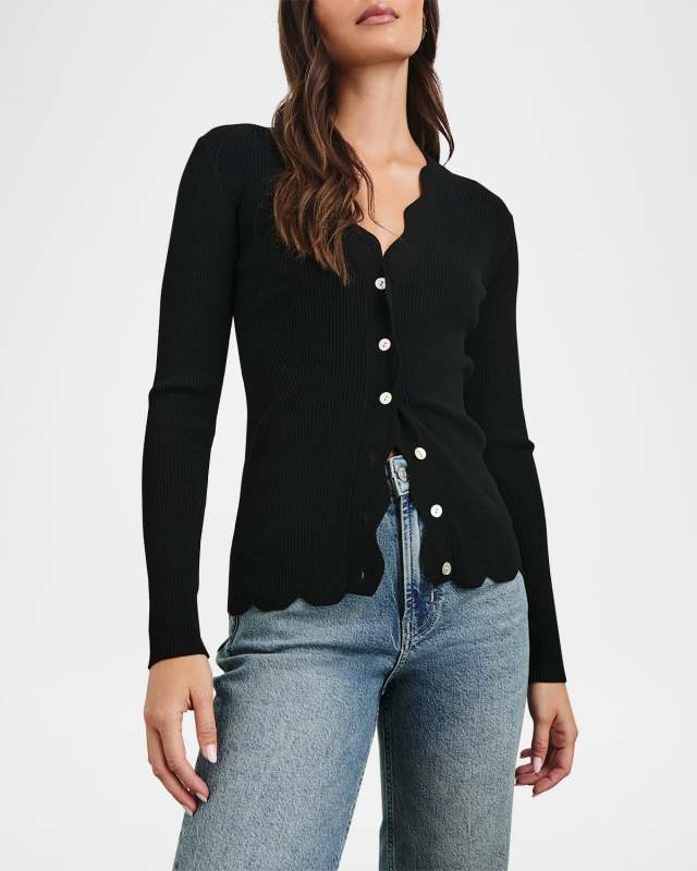 Dita Ribbed Scallop-Trim Cardigan